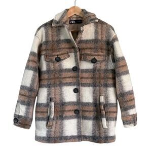 Zara Wool Plaid Shirt Jacket Size XS